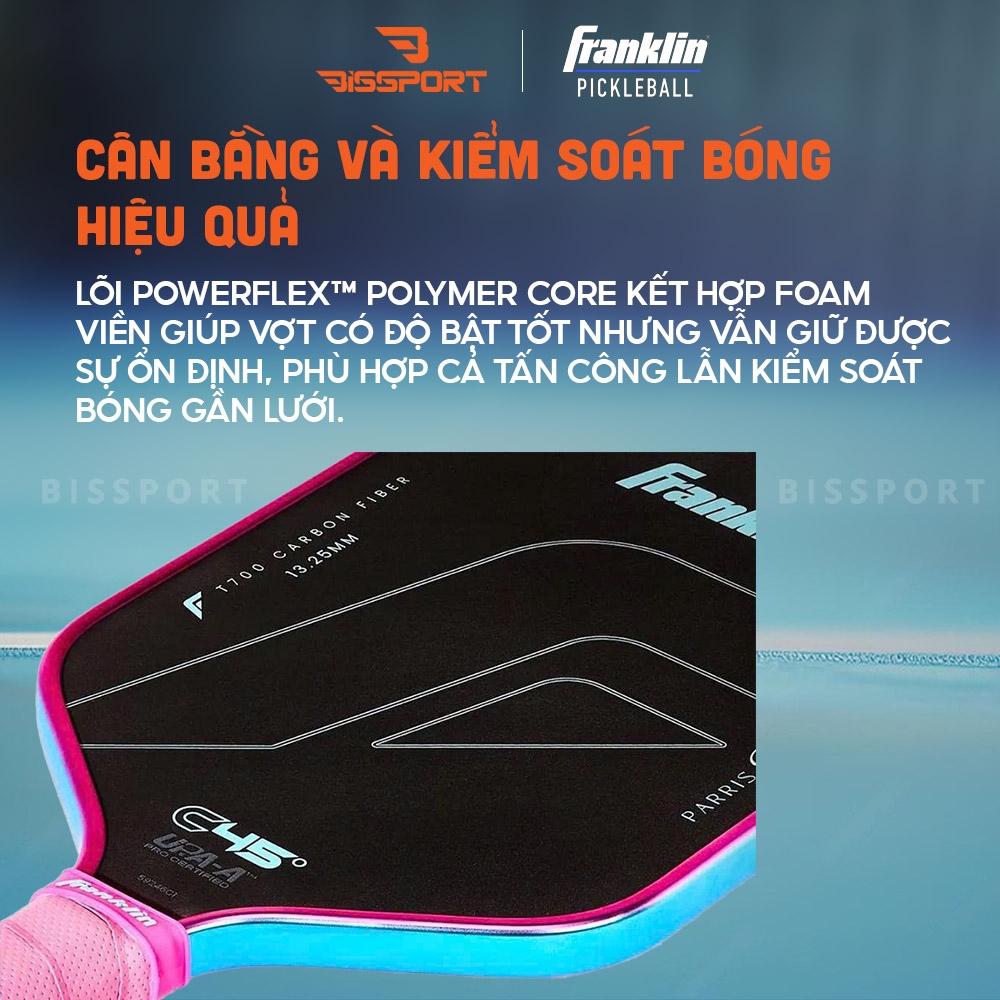 Vợt Pickleball Franklin C45 13.2mm Tím Parris Todd Chính Hãng - Ổn Định - Bền Nhẹ - Tối Ưu Lối Đánh - Tạo Xoáy Tốt